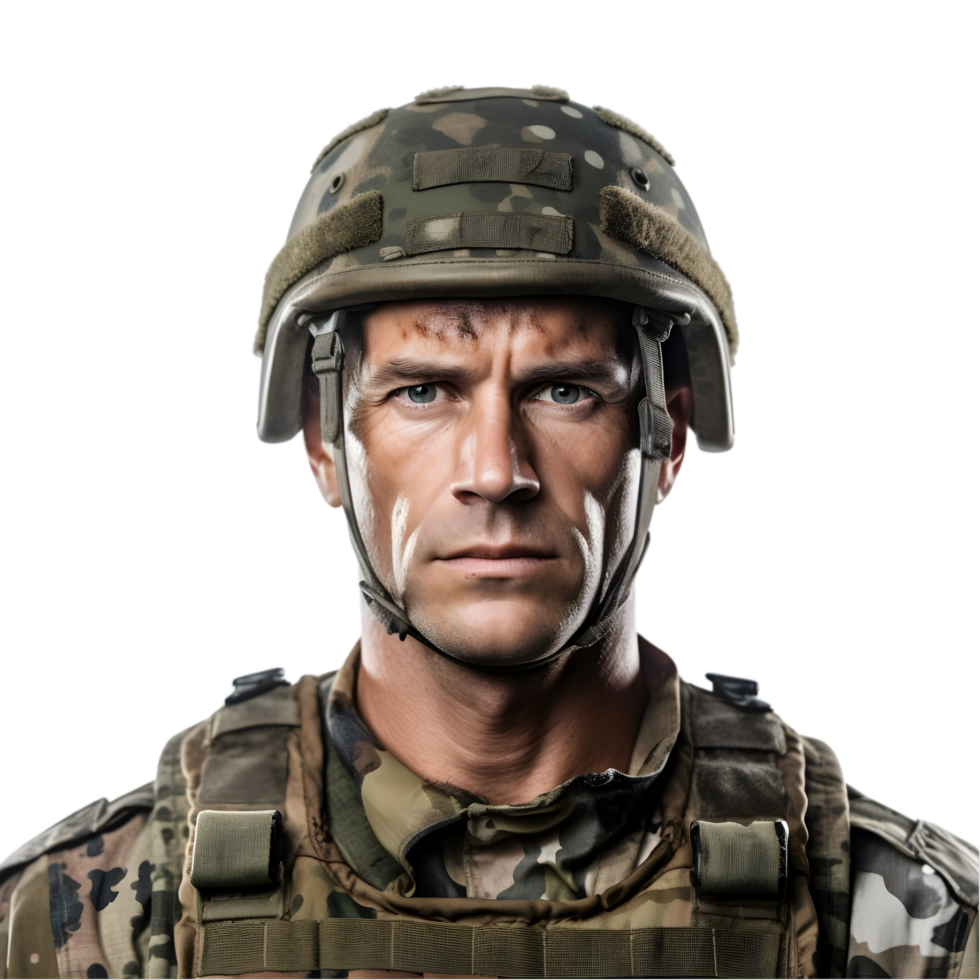 ai gerado retrato do exército homem em transparente fundo png imagem