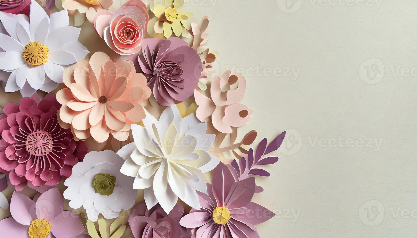 AI generated Background, paper cut, abstract, minimalism, aesthetic, pastel colors, flowers photo
