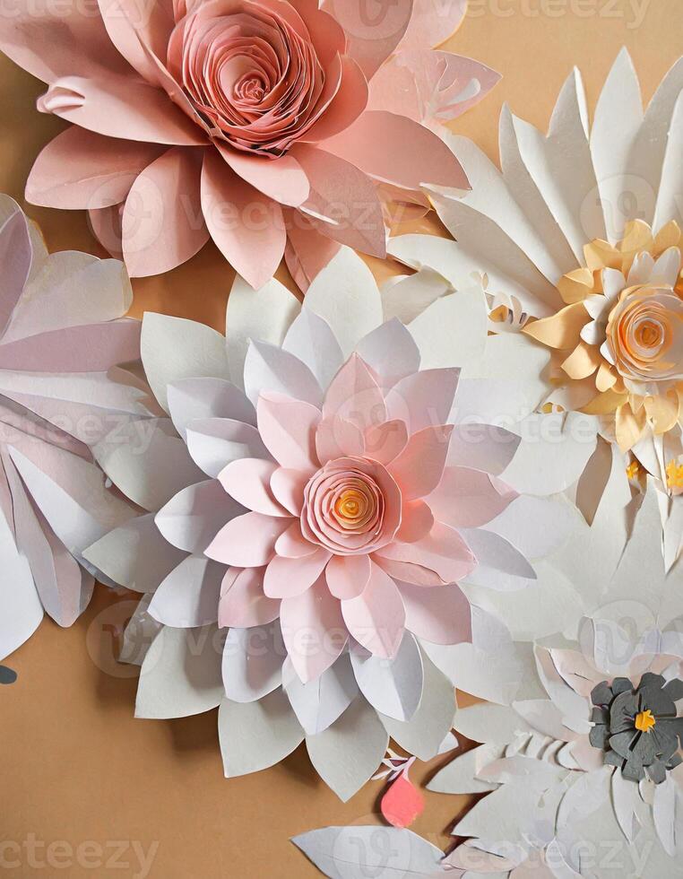 AI generated Background, paper cut, abstract, minimalism, aesthetic, pastel colors, flowers photo
