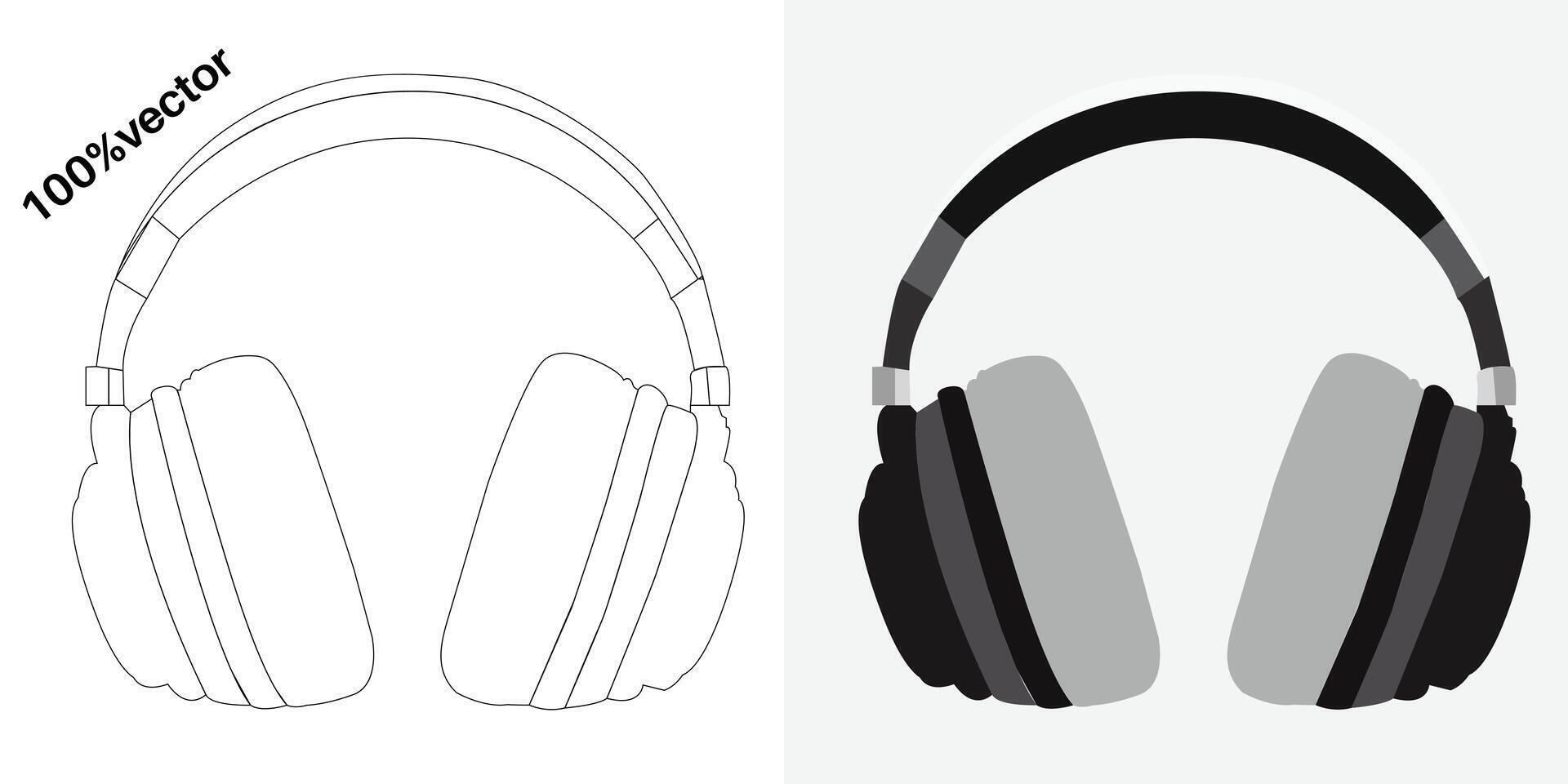 line art and a vector set of headphones