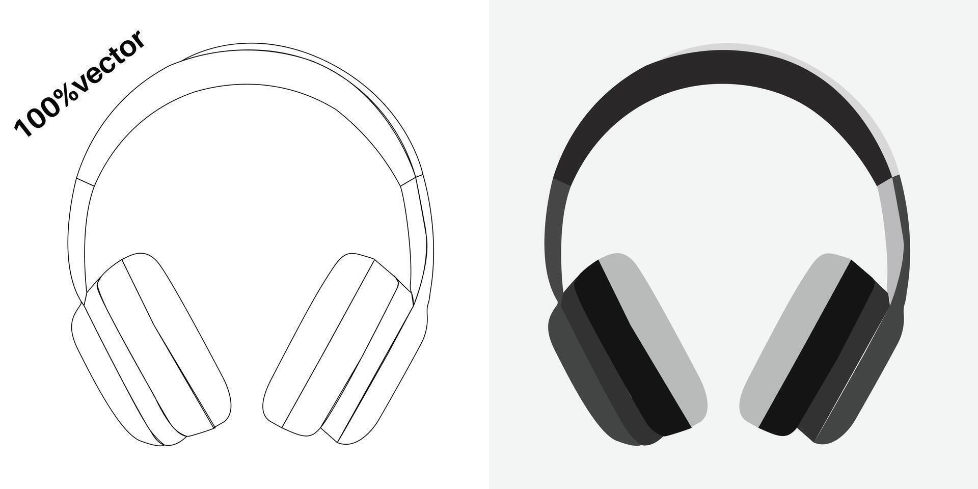 línea Arte y un vector conjunto de auriculares