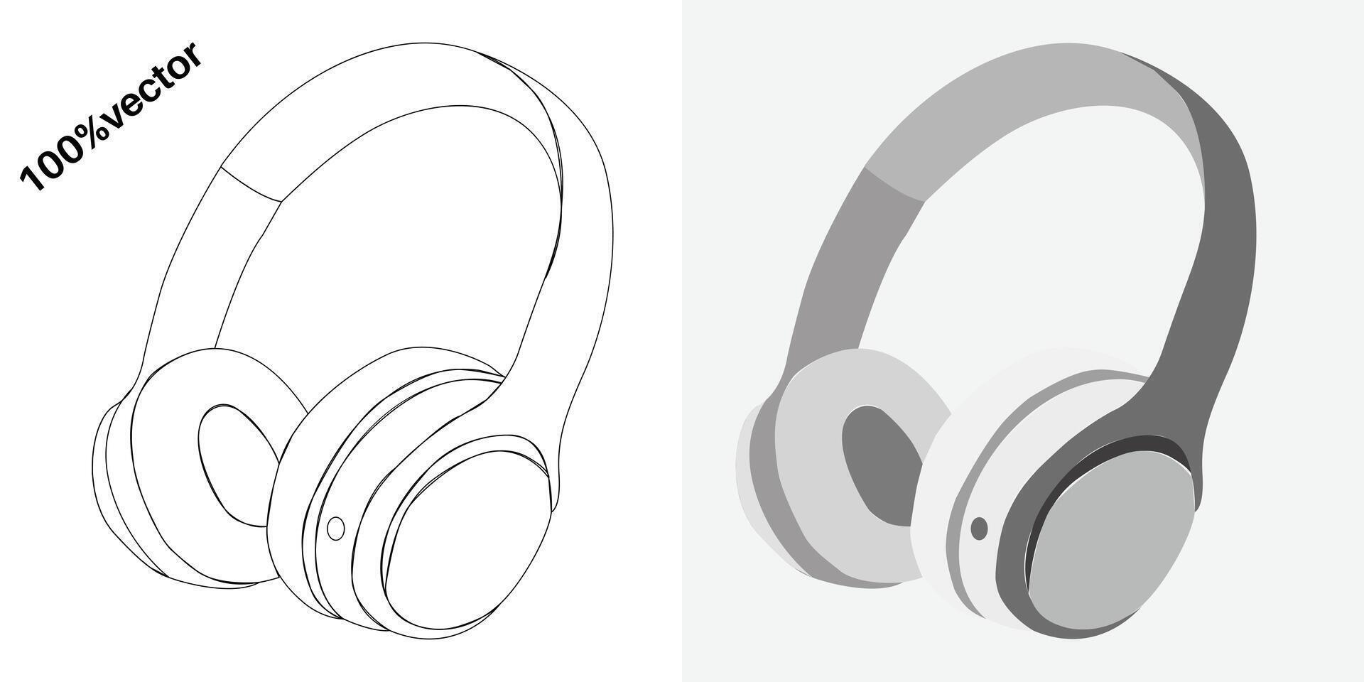 línea Arte y un vector conjunto de auriculares