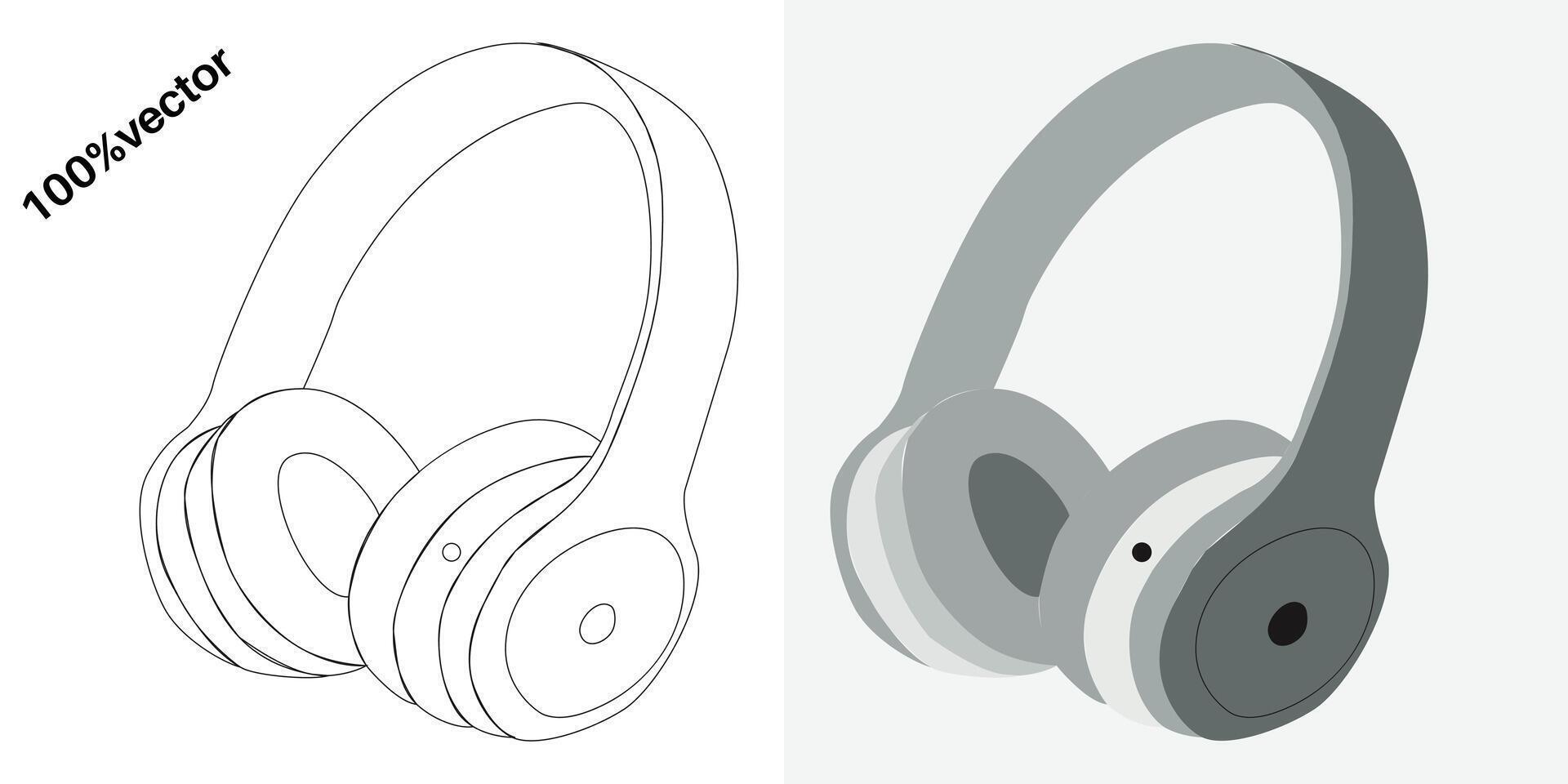 línea Arte y un vector conjunto de auriculares