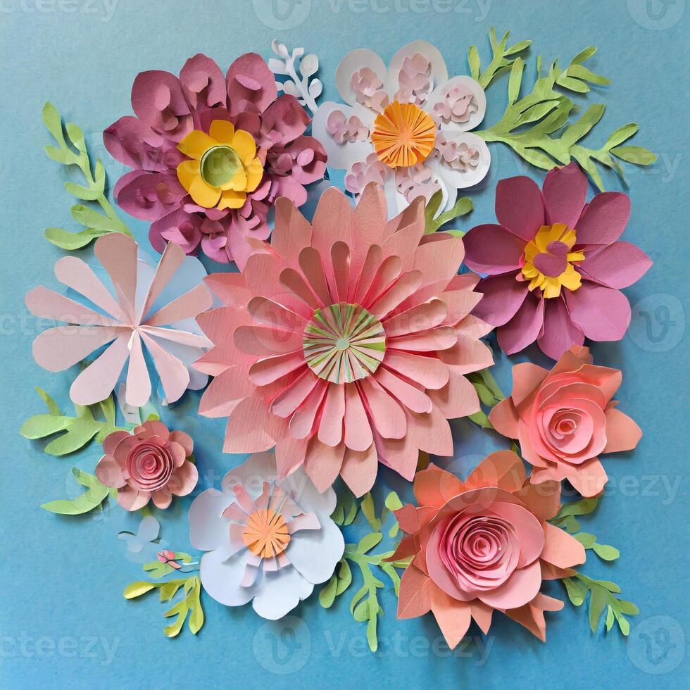AI generated Background, paper cut, abstract, minimalism, aesthetic, pastel colors, flowers photo