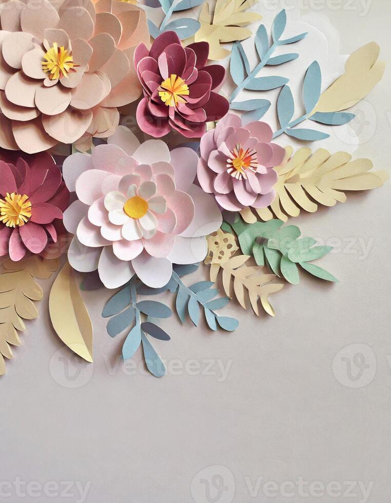 AI generated Background, paper cut, abstract, minimalism, aesthetic, pastel colors, flowers photo