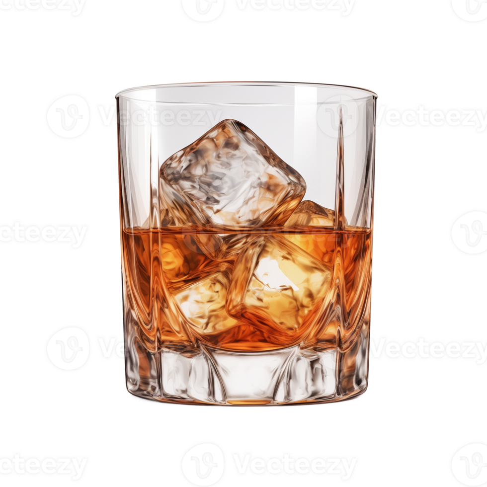 ai genererad samling av whisky glasögon med is kuber isolerat png