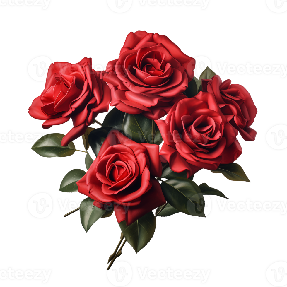 ai généré collection de rouge des roses bouquets isolé png