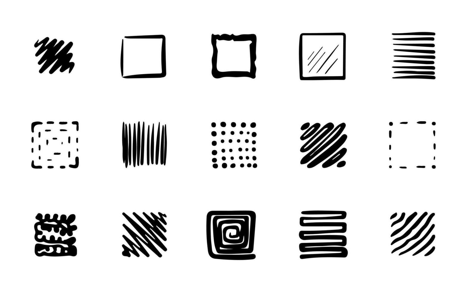 Big set of hand drawn abstract scribble squares. Vector geometric sketch design elements on white background