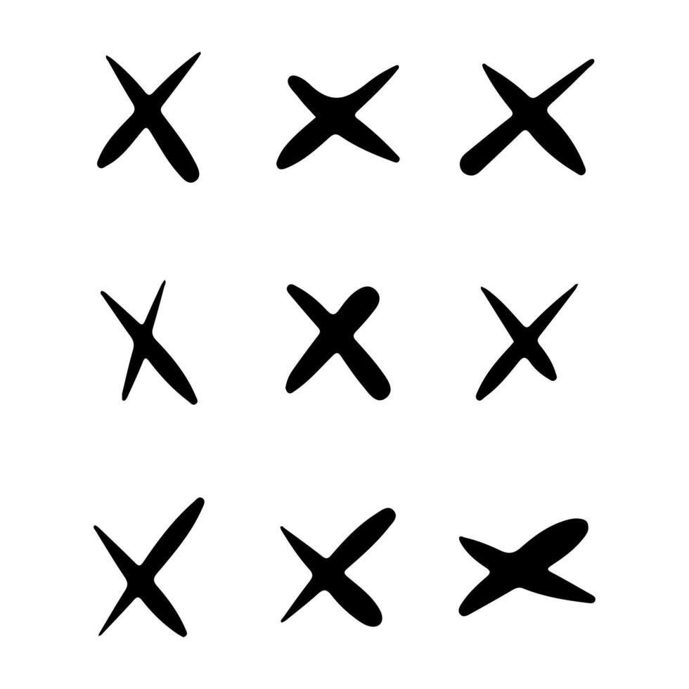 Doodle crosses set. Hand drawn different geometric shapes. No cross signs. Abstract sketch symbols. vector