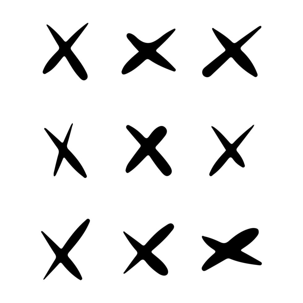 garabatear cruces colocar. mano dibujado diferente geométrico formas No cruzar señales. resumen bosquejo simbolos vector