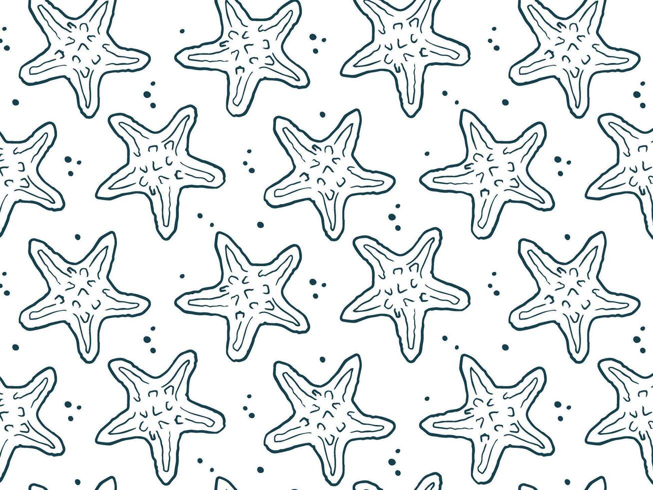 Hand drawn seamless seashell pattern with ocean and sea underwater doodles of marine life vector