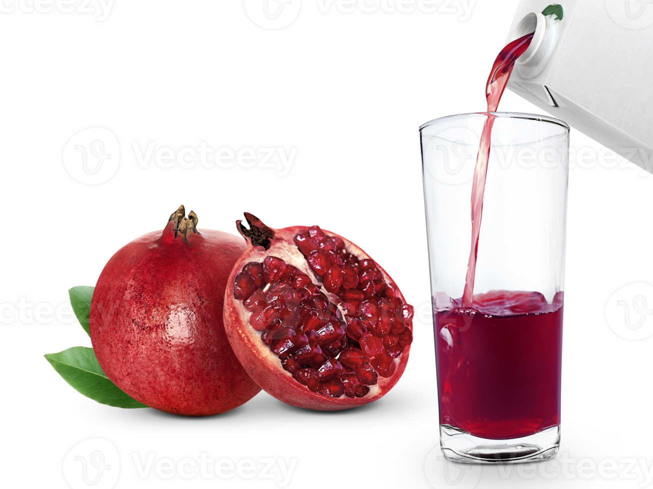 Pomegranate juice and pomegranate fruit, transparent background png