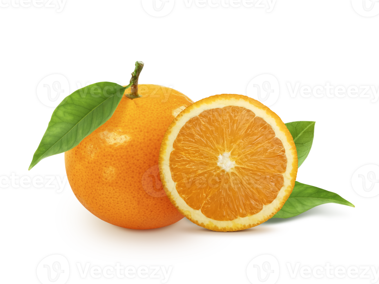 tangerine or mandarin fruit with leaves, transparent background png
