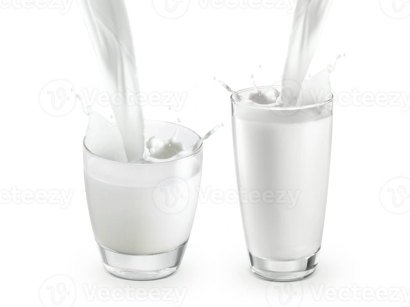 pouring two glass of milk creating splash, transparent background 41646364 PNG