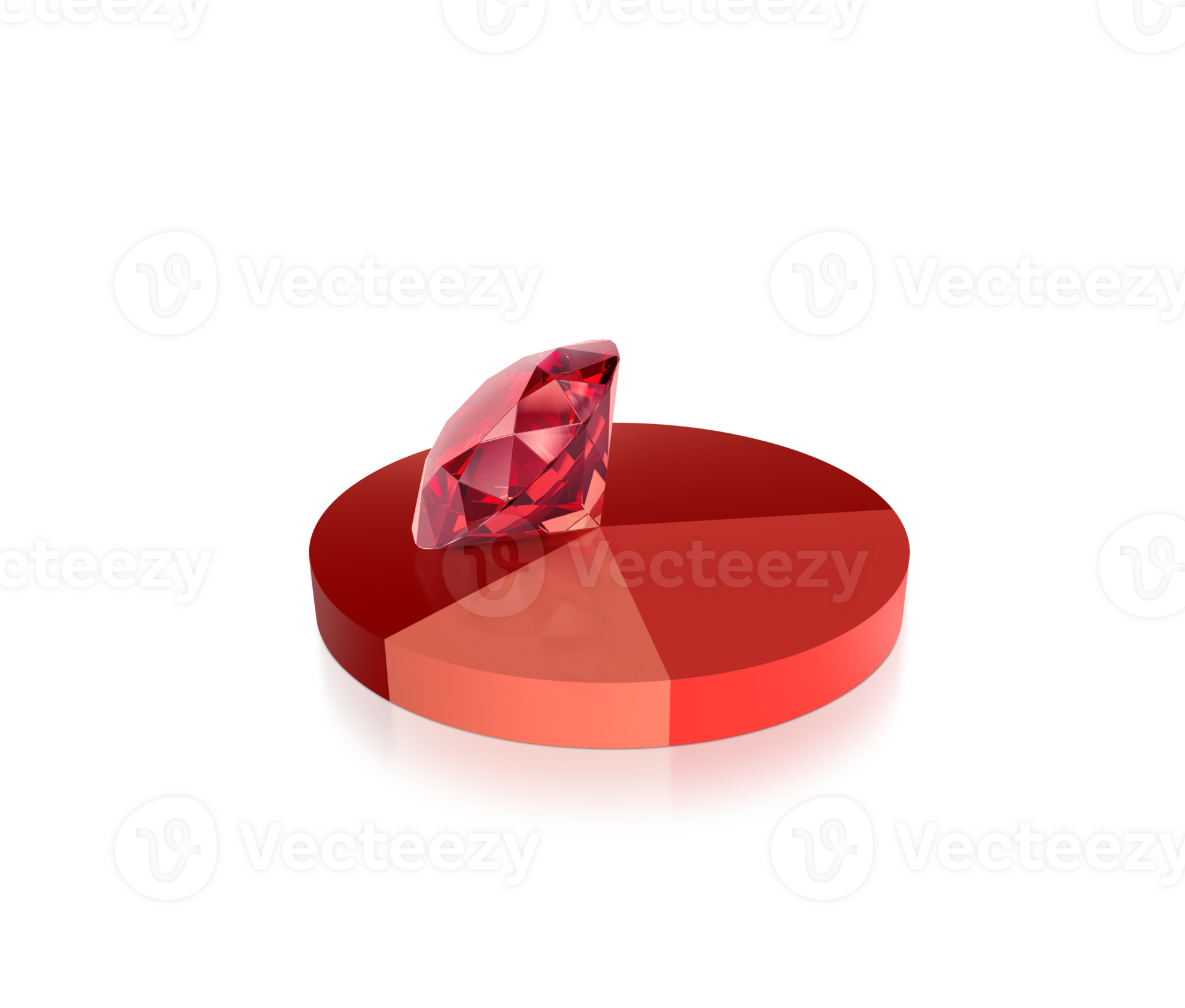 Red round diamonds with reflections on pie chart background