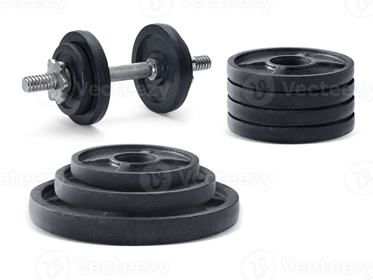 The metal dumbbell and weights, transparent background png