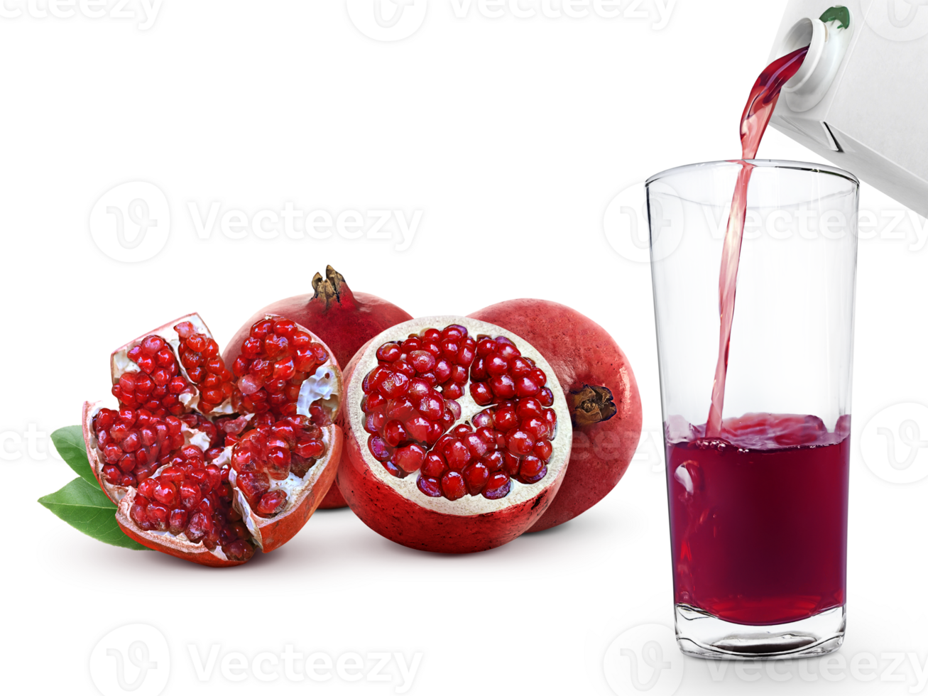 Pomegranate juice and pomegranate fruit, transparent background png