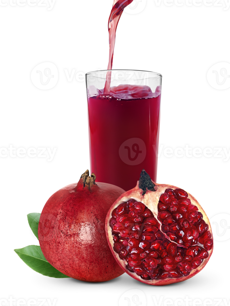 Pomegranate juice and pomegranate fruit, transparent background png