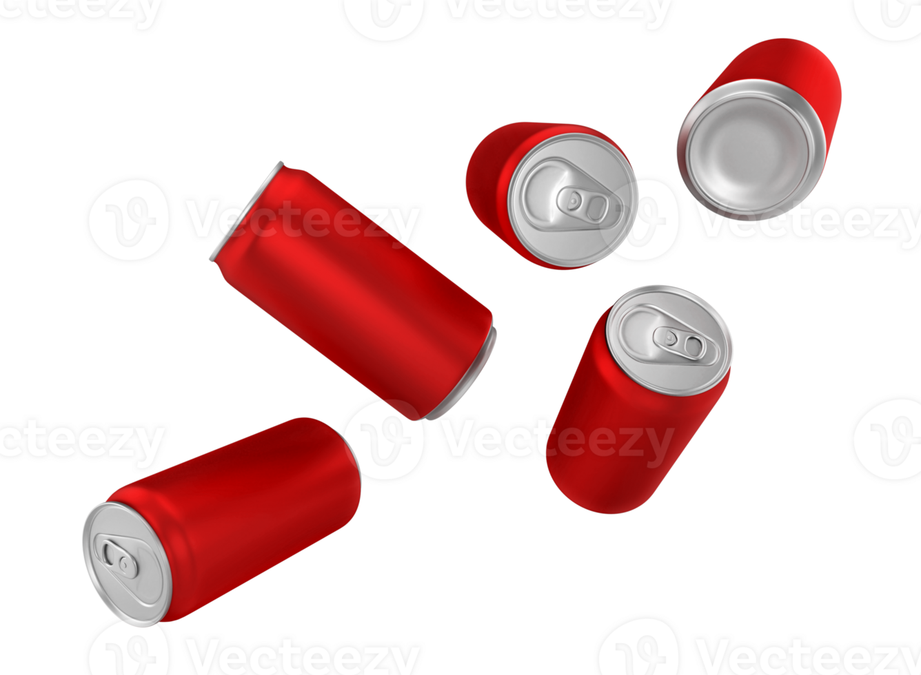 Red aluminium cans, transparent background png