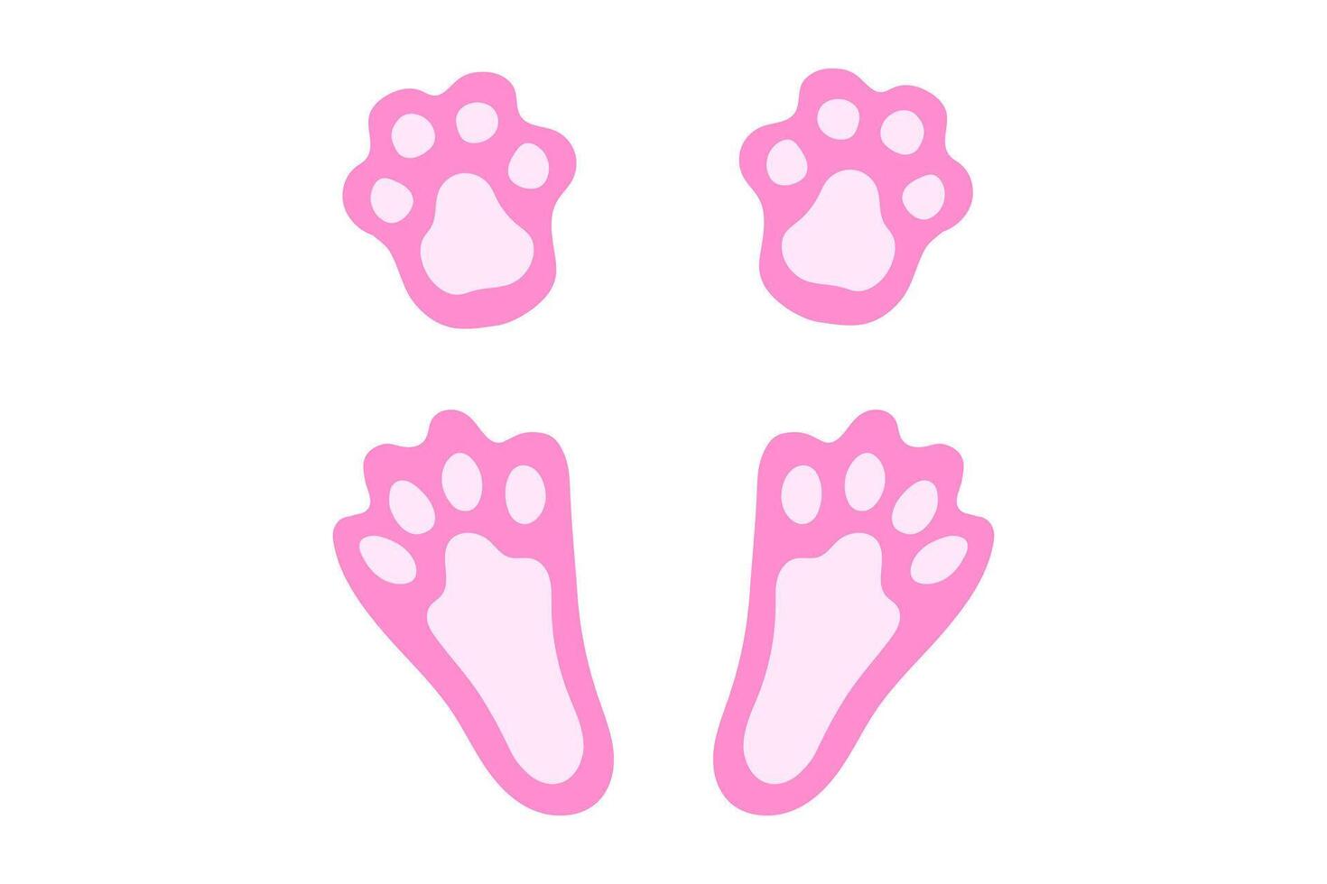 Funny pink rabbit or hare paw footprints. Cute paw prints of Easter Bunny. Cartoon cat paw prints in pink. Isolated on white background. Concept of animal tracks. Icon, symbol, print, postcard vector
