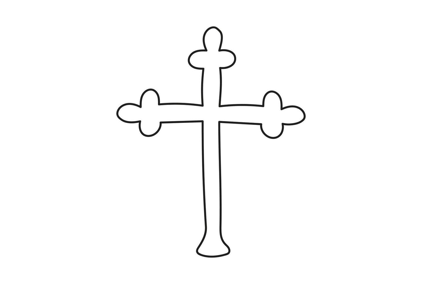 Continuous one line drawing of a cross. Line art. Concept of Easter, faith, spirituality, religion, funeral. Design element. Black and white vector isolated on white backdrop