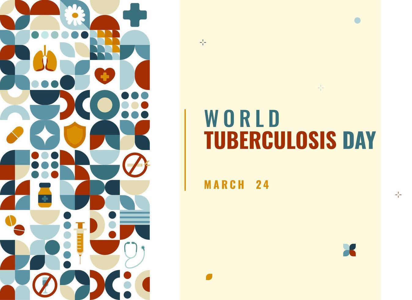 mundo tuberculosis día geométrico estilo diseño con médico simbolos vector modelo para tarjeta, bandera, póster, antecedentes