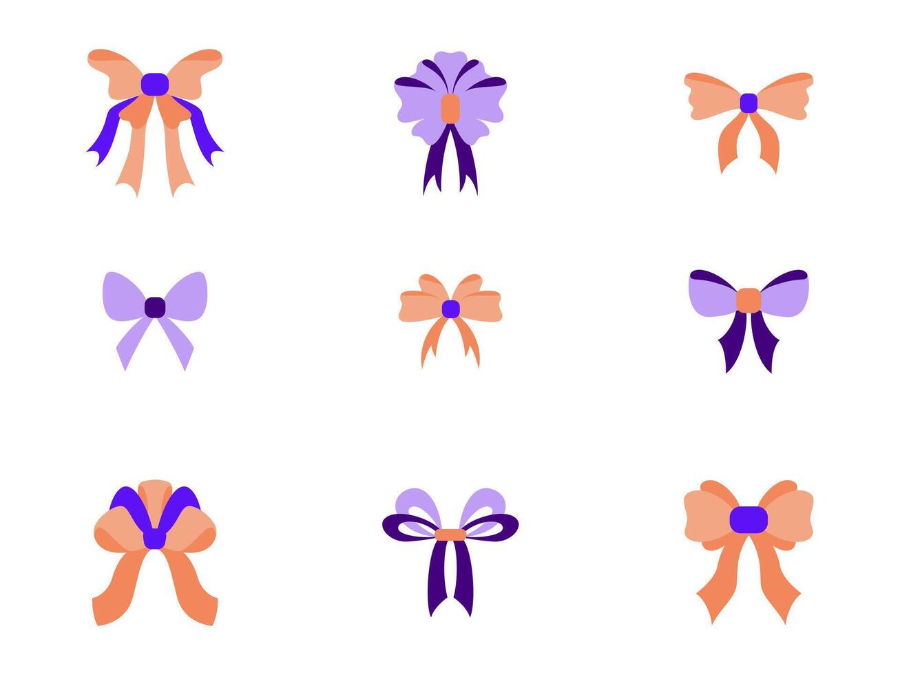 Simple ribbon bows set. Flat style bright colored bowknots. Vector decorative elements