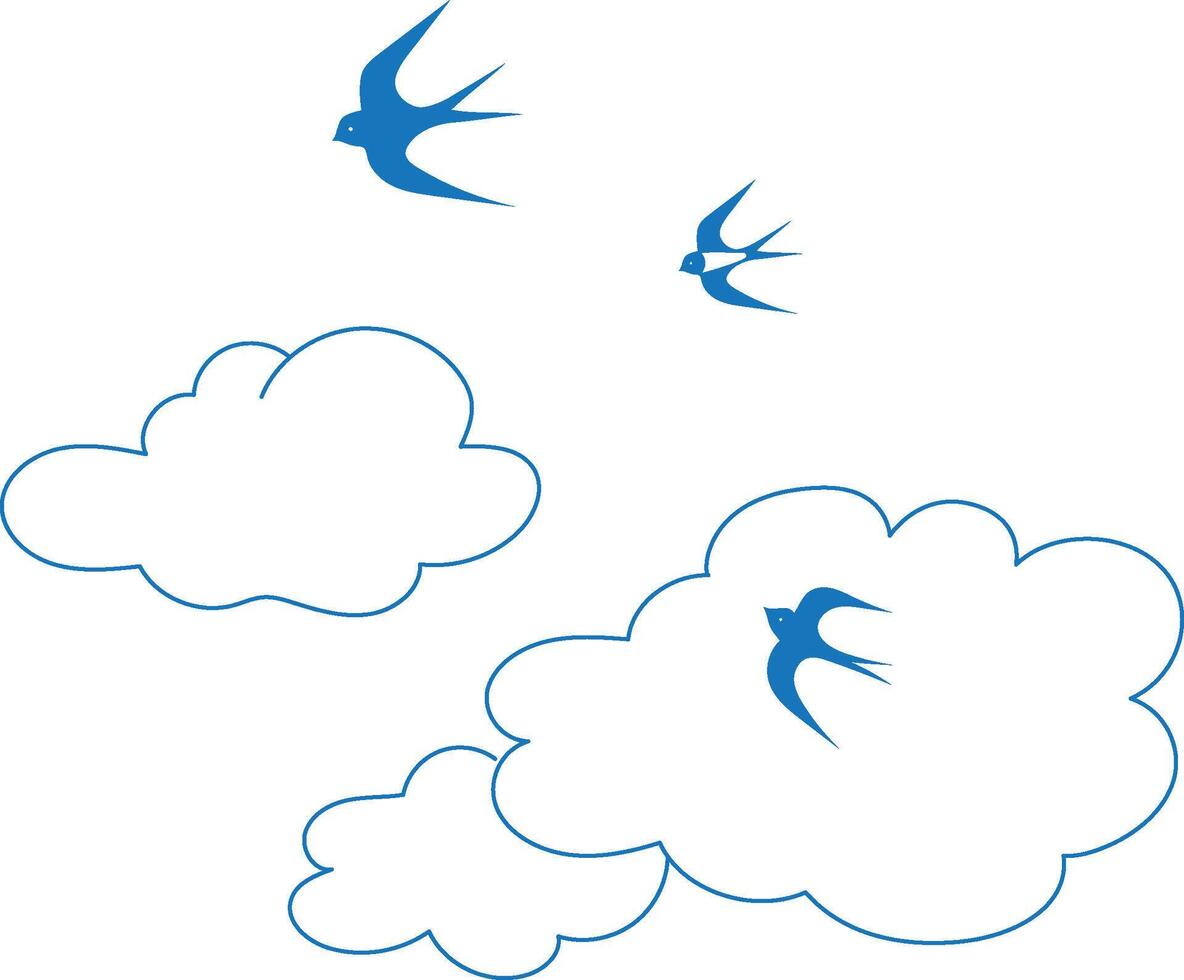 One color simple drawing flying swallows in summer sky vector