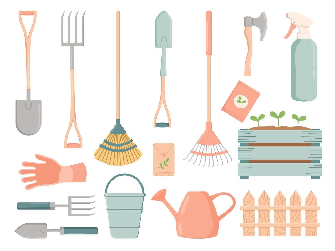 Spring Garden Set, Flat Design, Vector Illustration, Free Vector