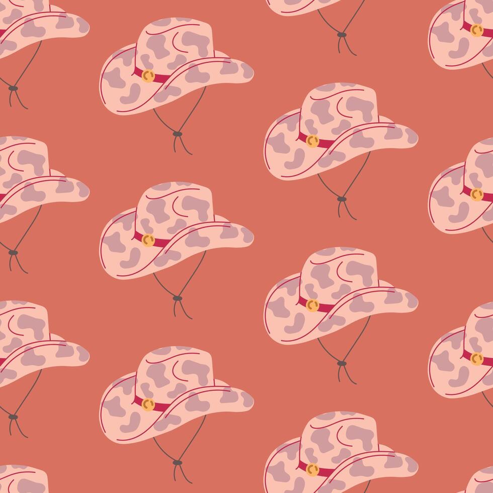 Cute Wild West Seamless Pattern With Cowboy Hat vector