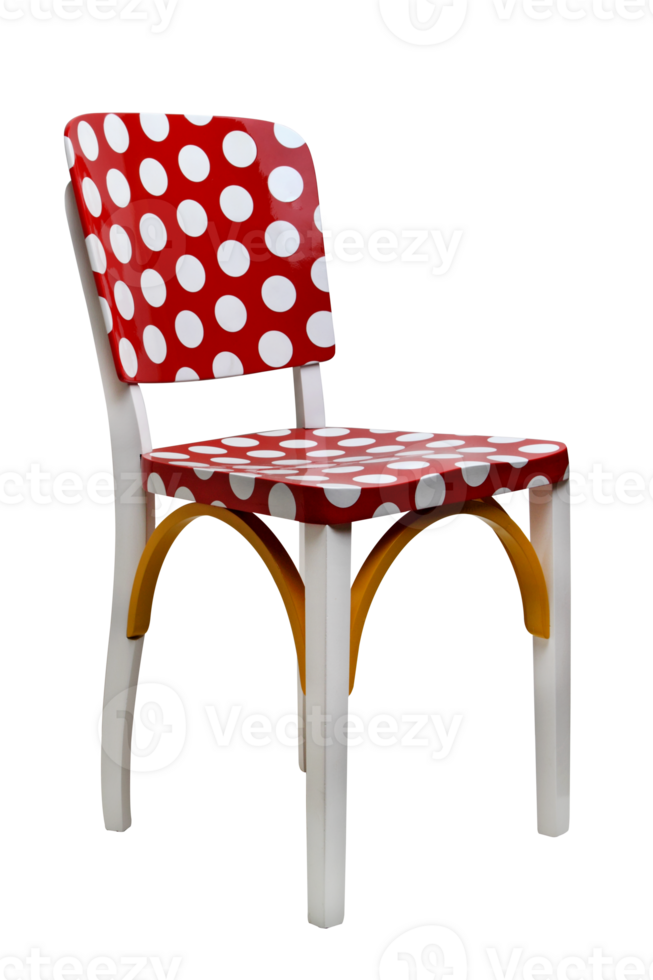 red painted chair with white balls on cutout background png