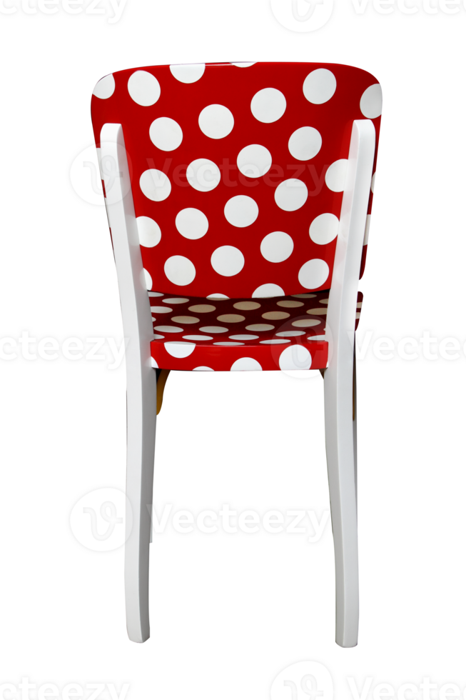 red painted chair with white balls on cutout background png