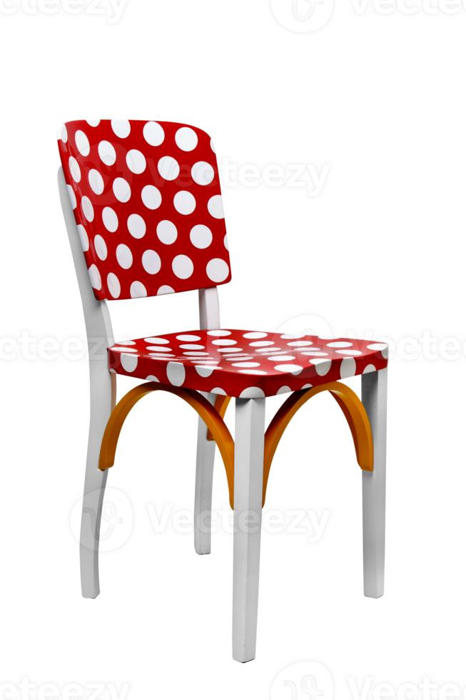 red painted chair with white balls on cutout background png