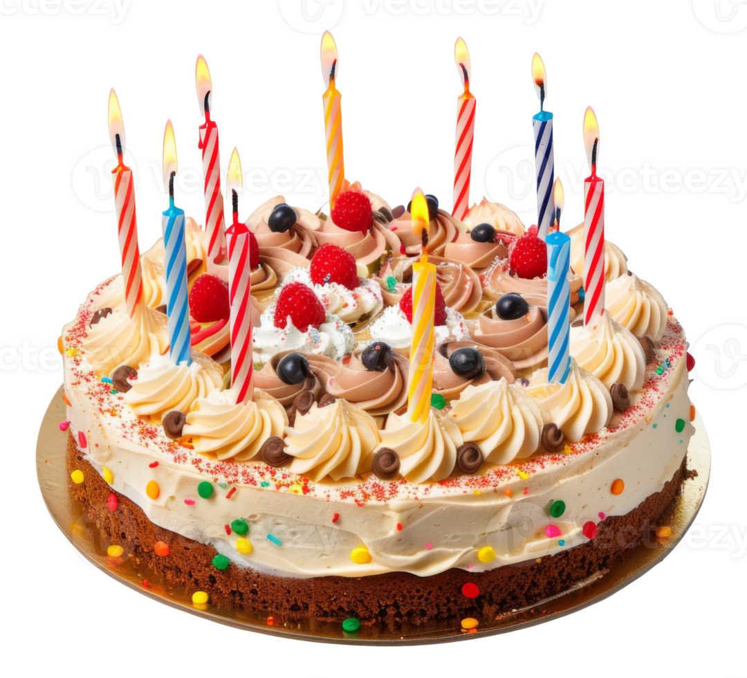 AI generated Birthday cake with colorful sprinkles on transparent background - stock png. png