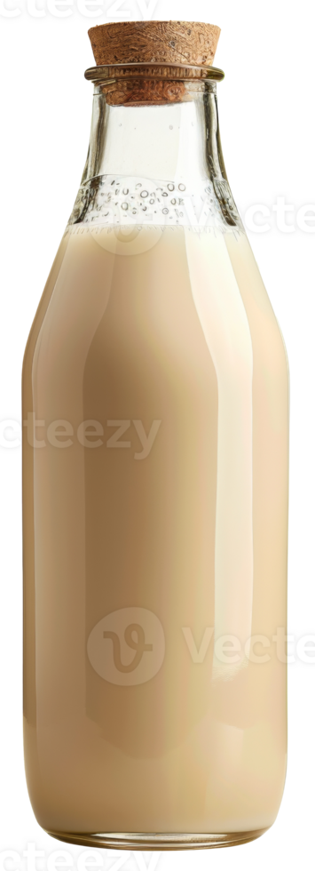 AI generated Glass milk bottle with cork stopper on transparent background - stock png. png