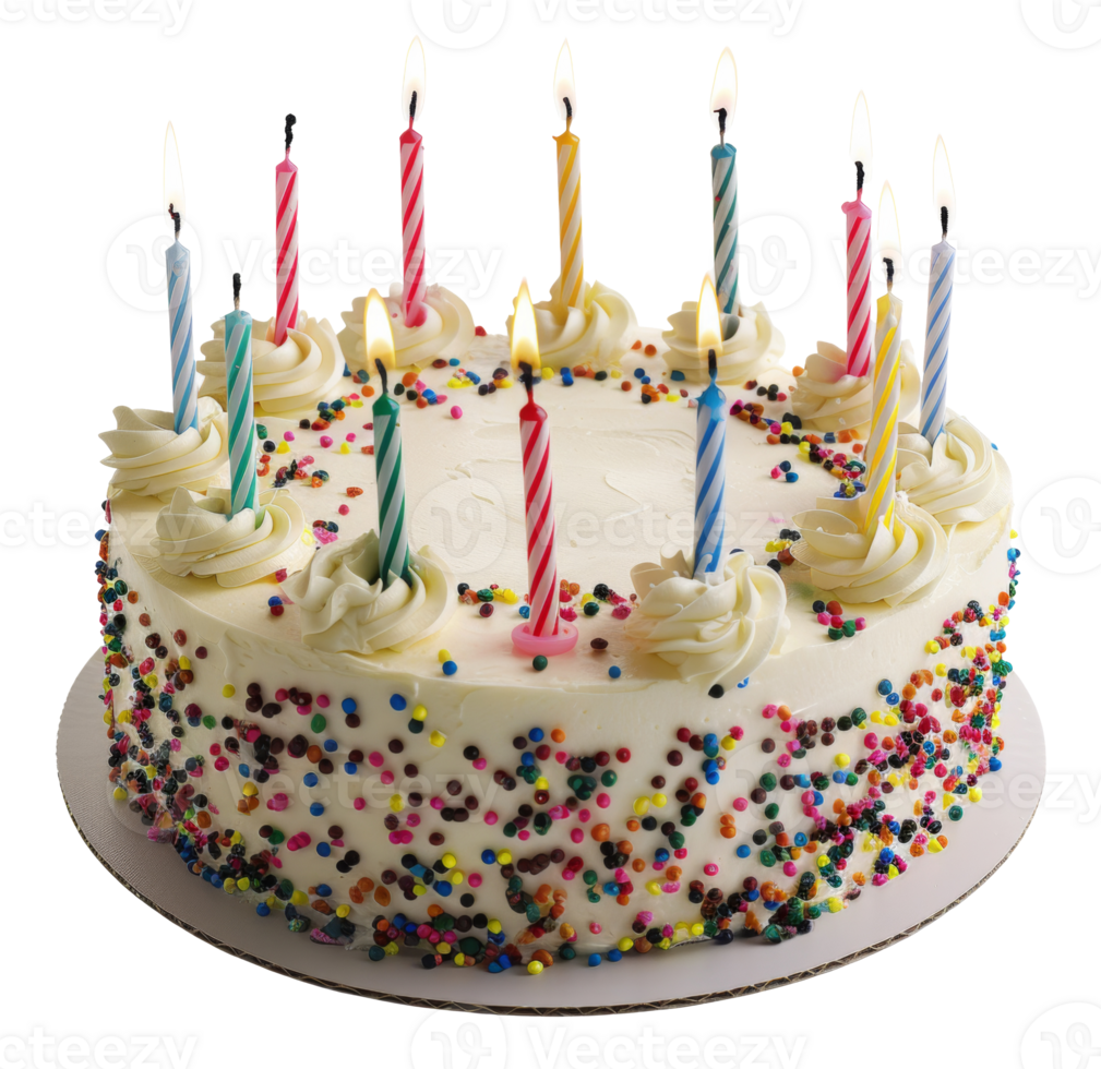 AI generated Birthday cake with colorful sprinkles on transparent background - stock png. png