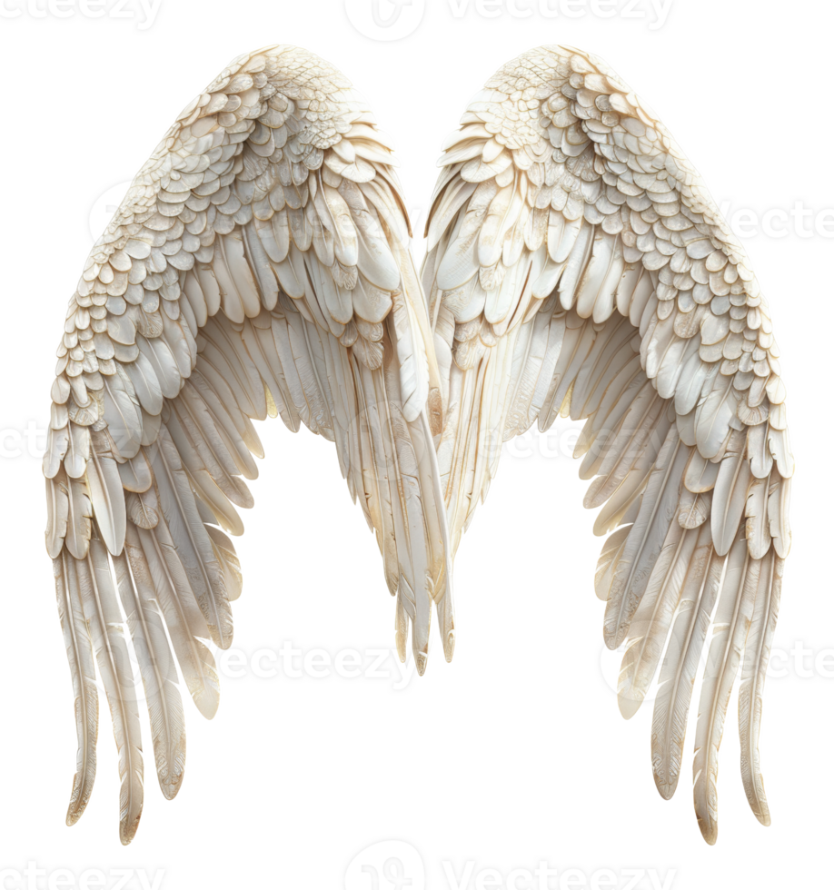 AI generated Pair of creamy white feathered wings on transparent background - stock png. png