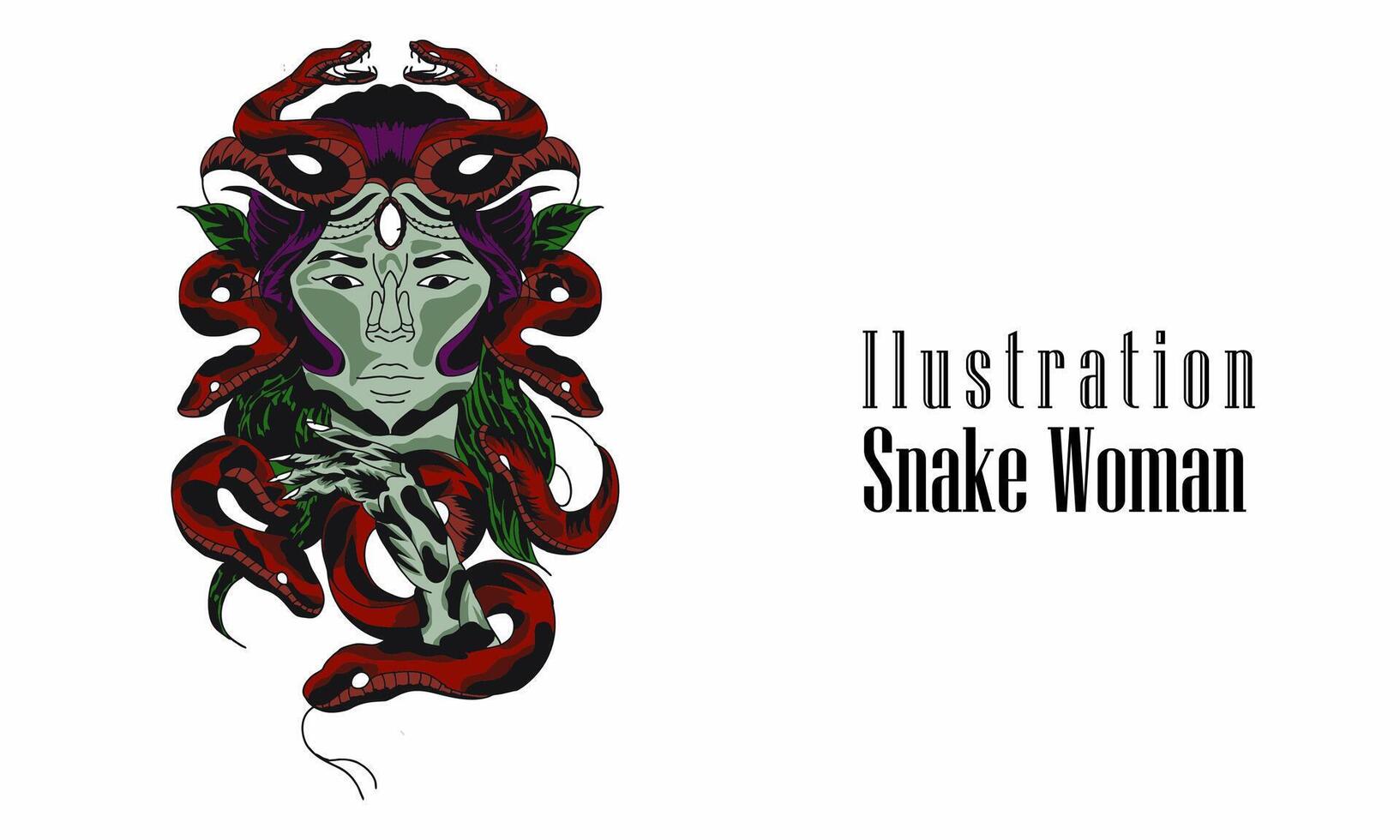 digital illustration of classic snake woman vector