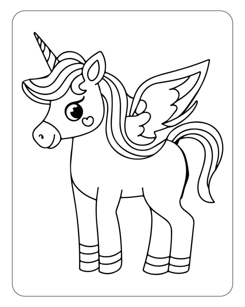 linda unicornio vector para niños colorante libro páginas, unicornio negro y blanco vector