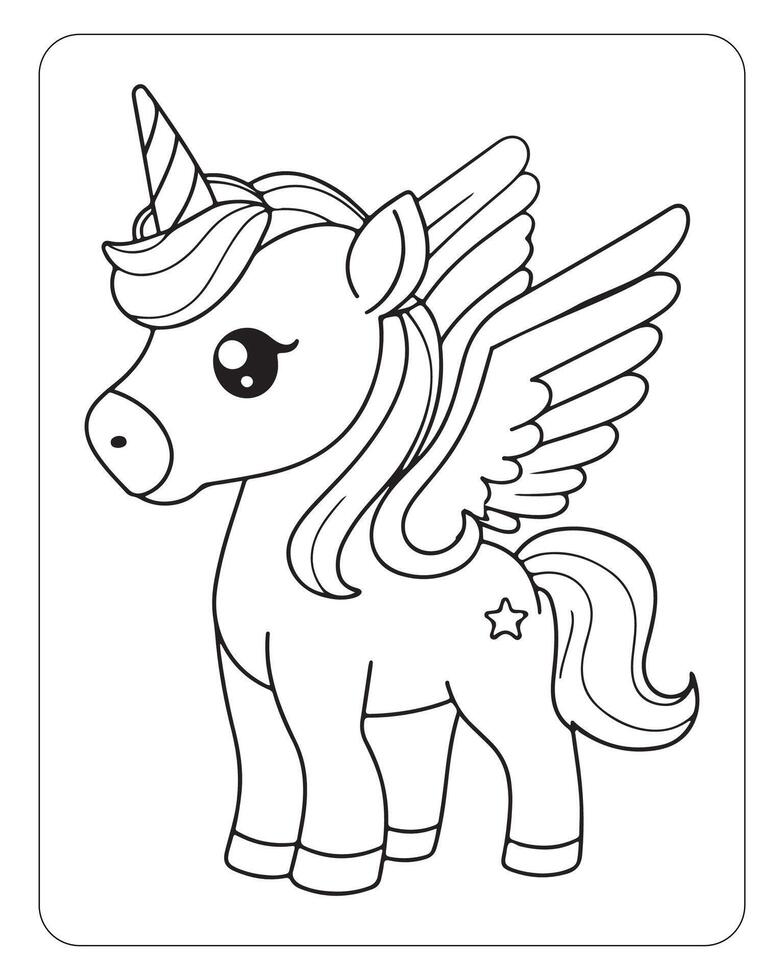 Cute Unicorn vector for kids coloring book pages, unicorn black and white vector