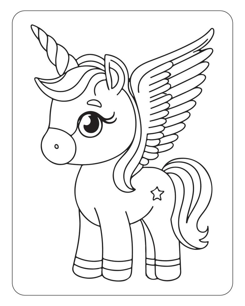 Cute Unicorn vector for kids coloring book pages, unicorn black and white vector