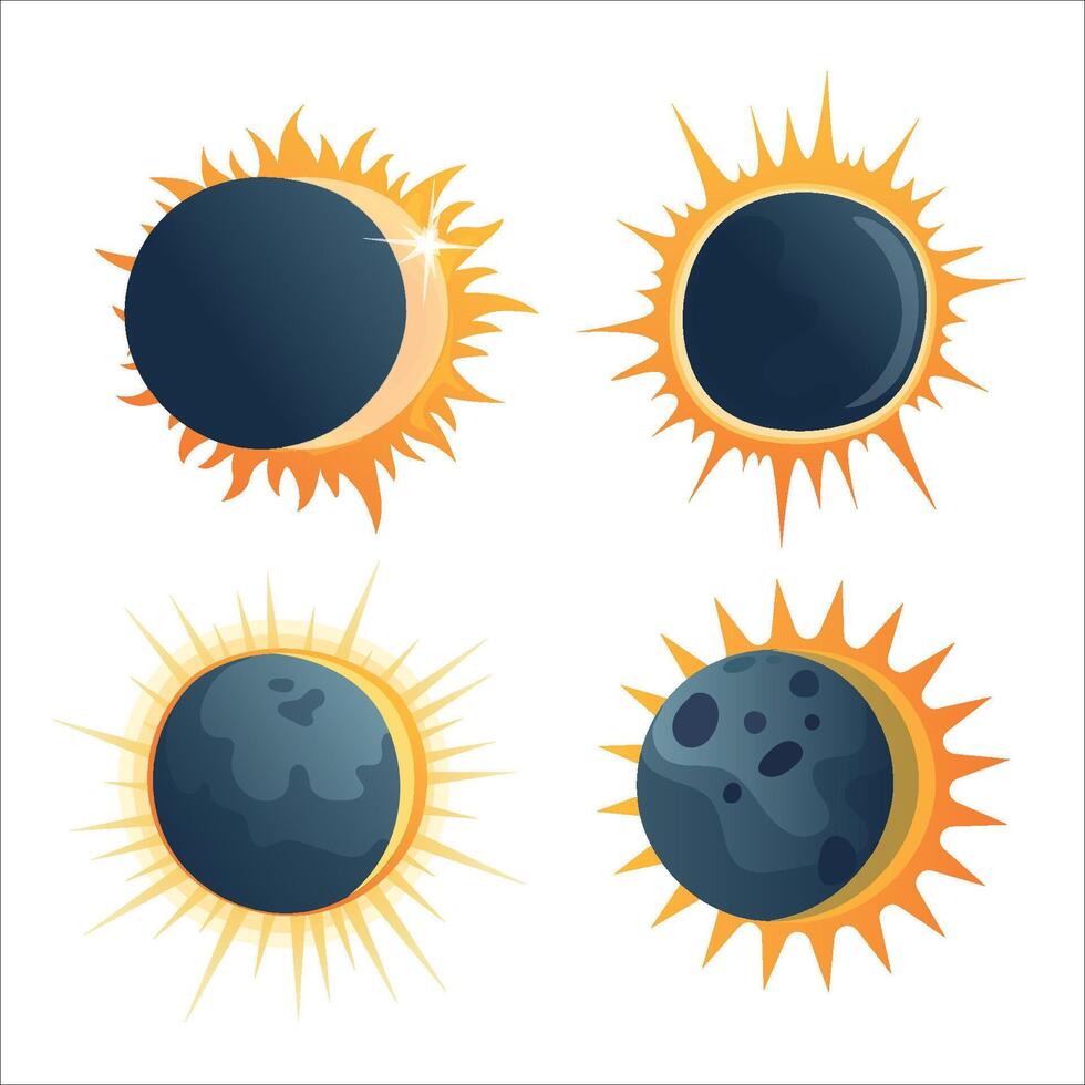 Set of solar eclipse compositions. vector