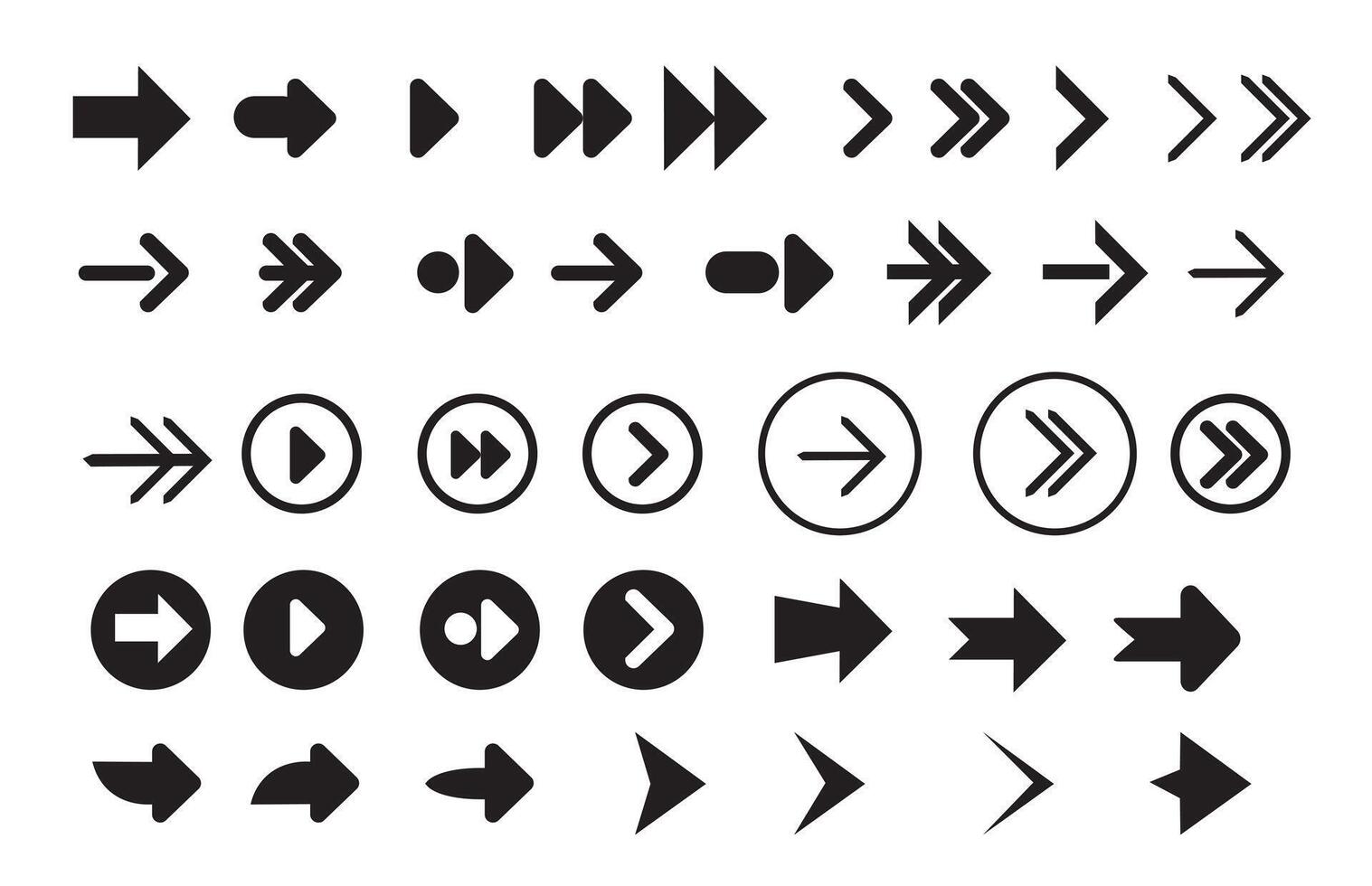 big collection set of arrow doodle next on white background. black arrow vector