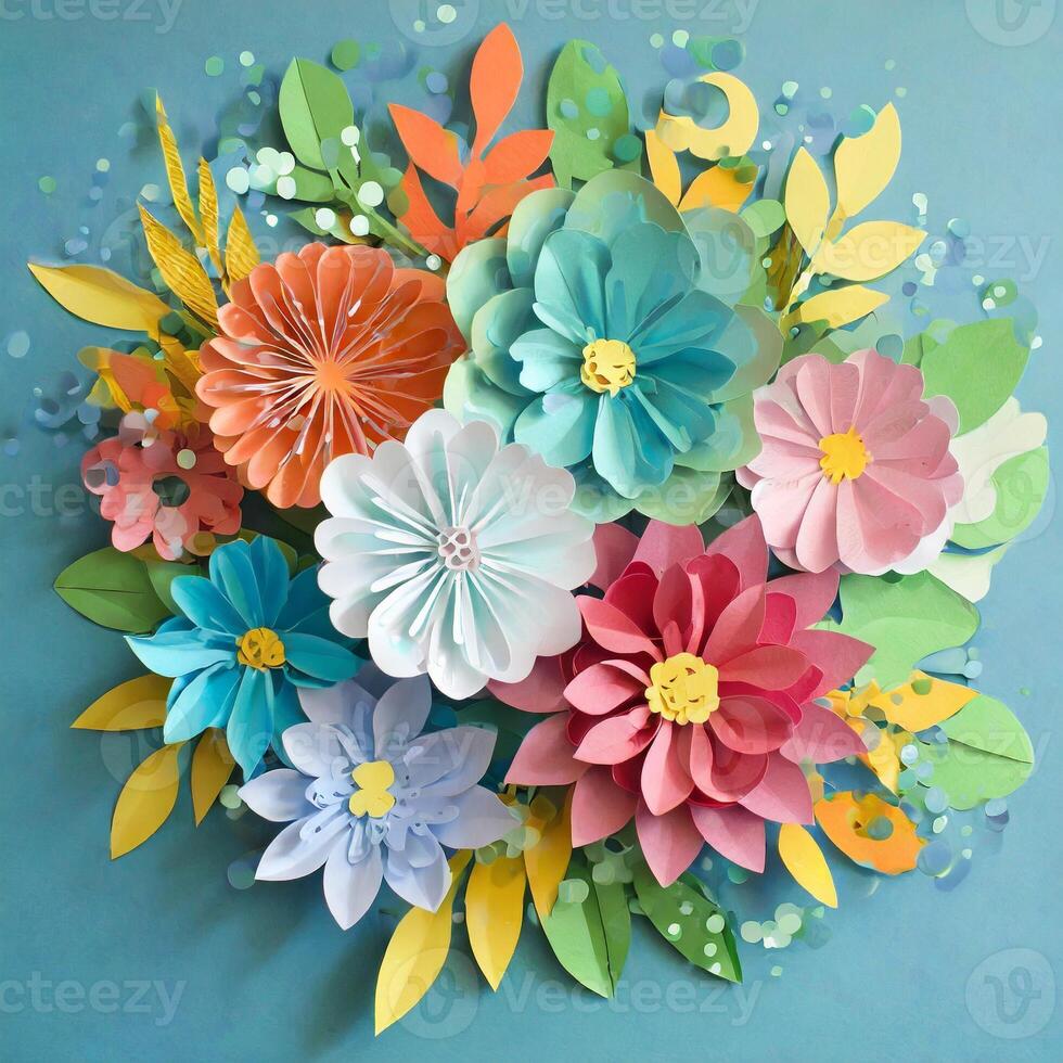 AI generated Background, paper cut, abstract, minimalism, aesthetic, pastel colors, flowers photo
