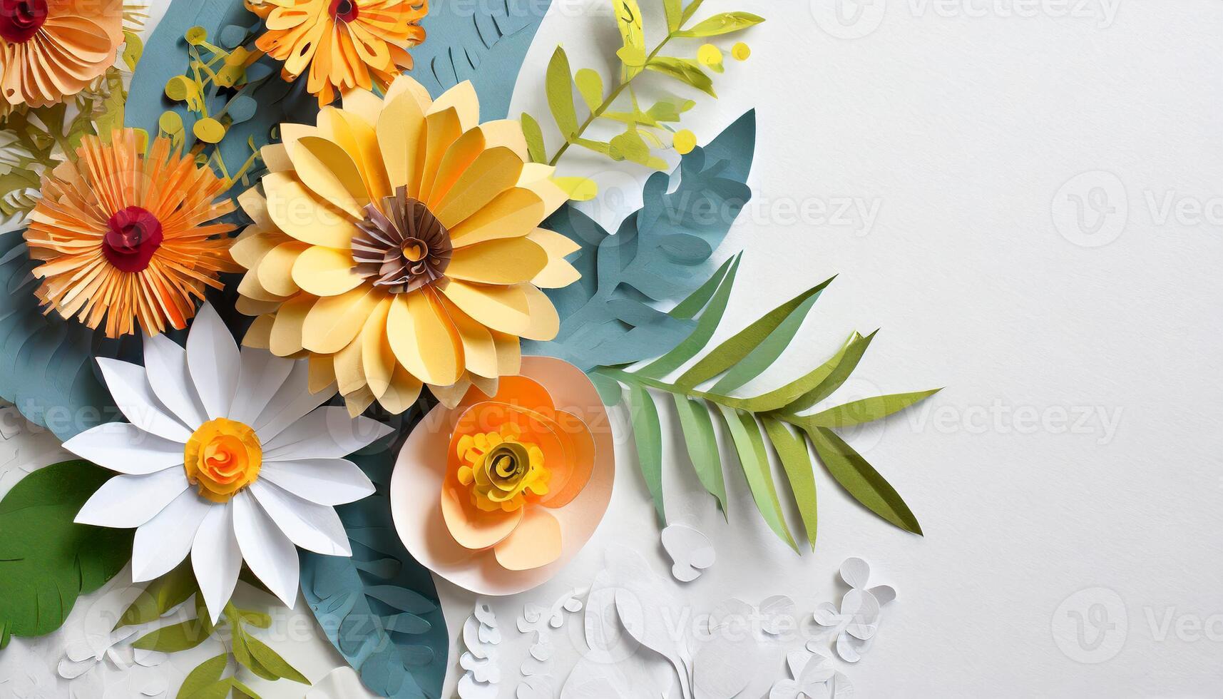 AI generated Background, paper cut, abstract, minimalism, aesthetic, pastel colors, flowers photo