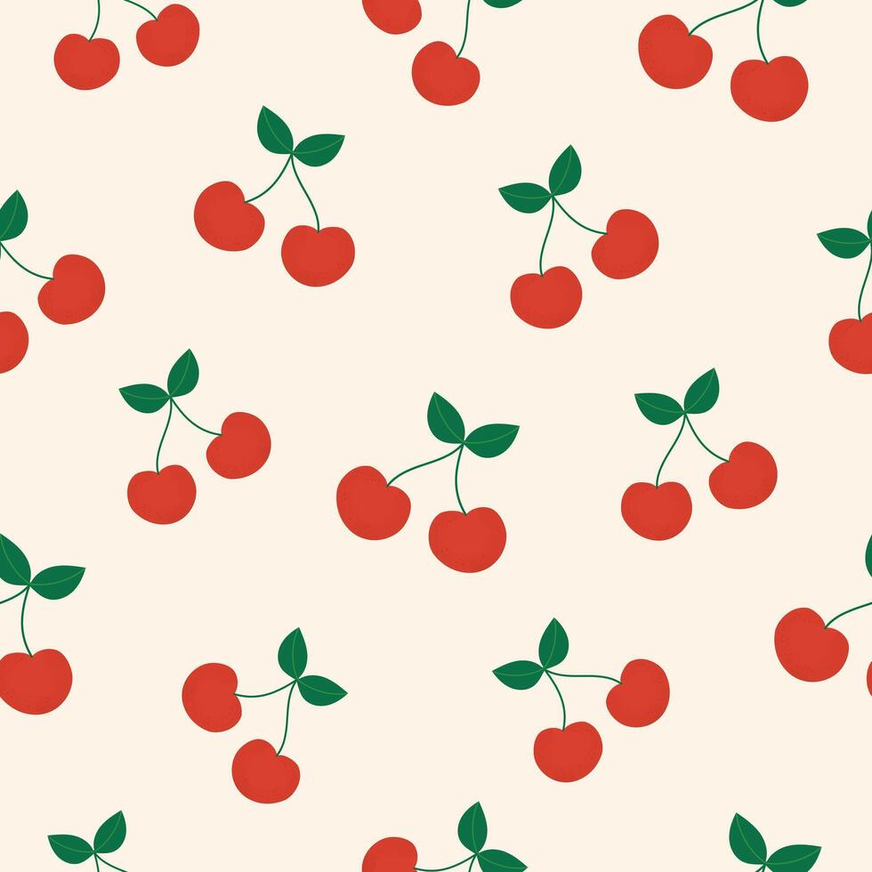 cute red cherry fruit hand drawn seamless pattern vector illustration for decorate invitation greeting birthday party celebration wedding card poster banner textile wallpaper paper wrap background