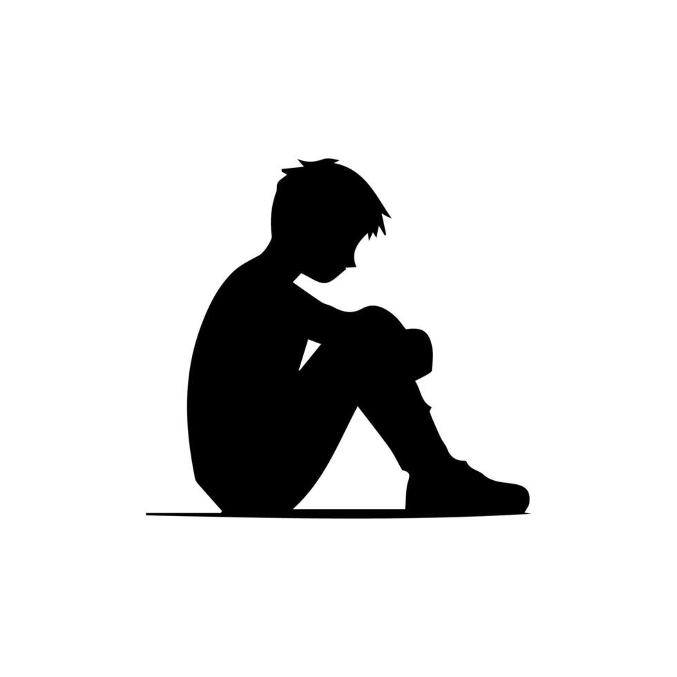 Alone boy sad Silhouette of Very sad man Free Vector