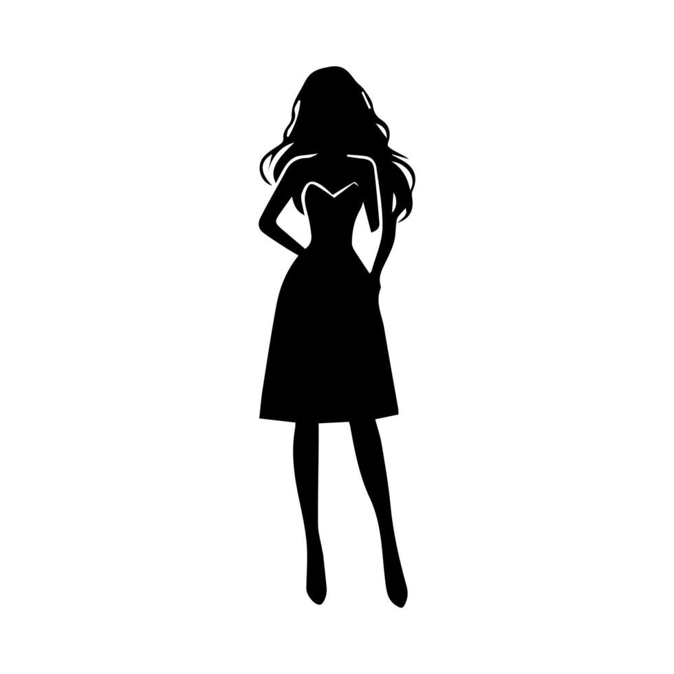 Black silhouette woman standing, people on white background vector