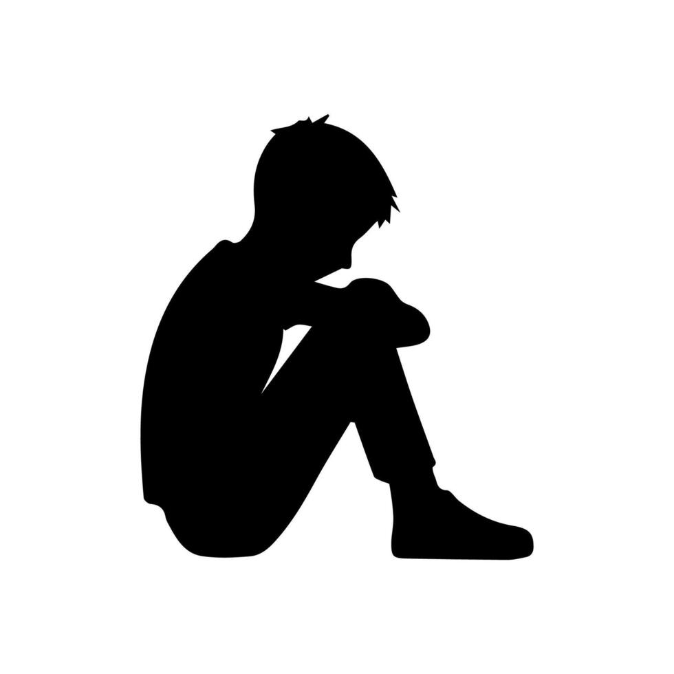 Alone boy sad Silhouette of Very sad man Free Vector