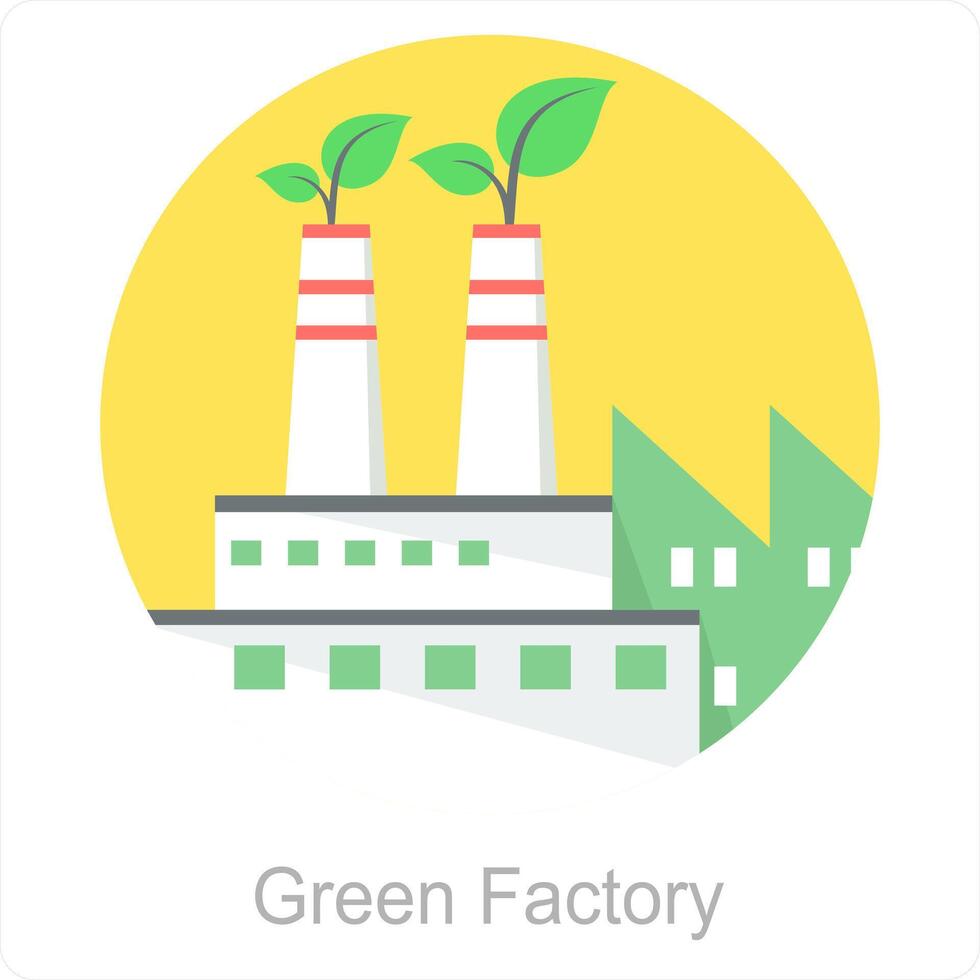 verde fábrica y ecología icono concepto vector